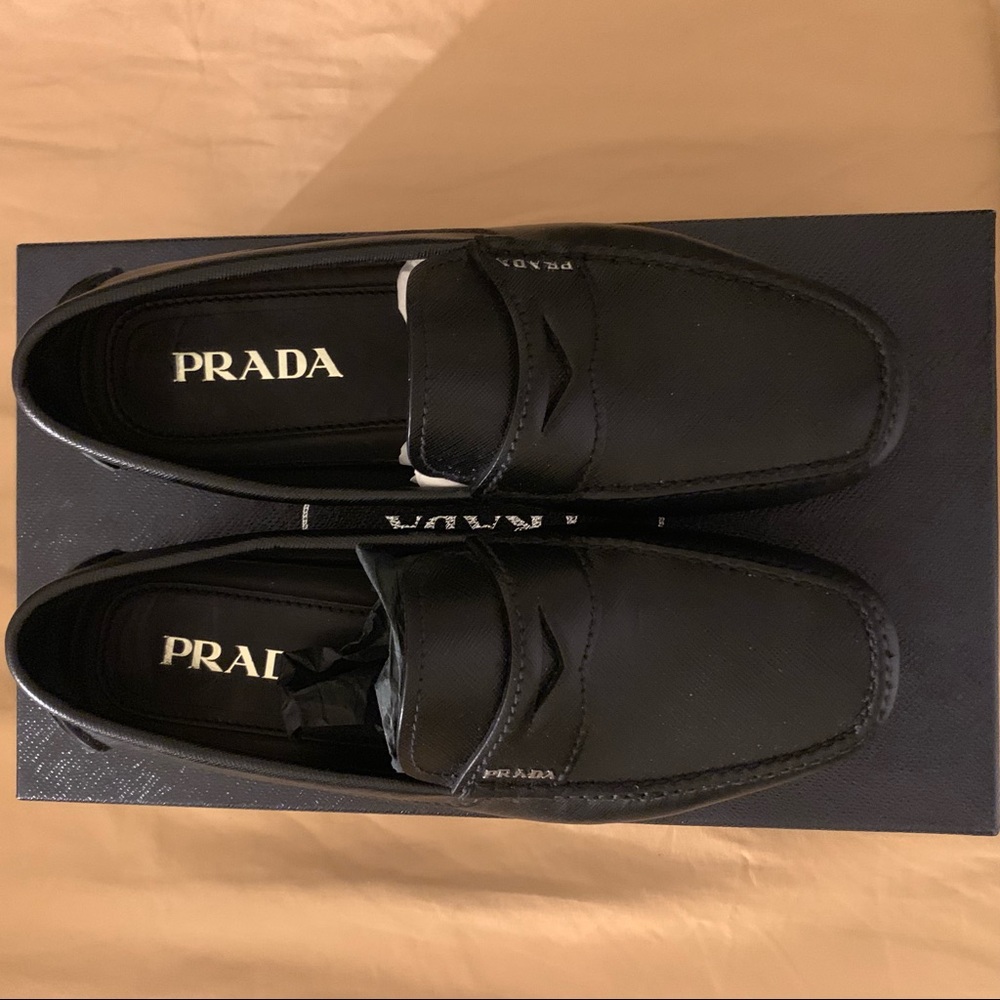 Prada Men Saffiano Leather Loafers - Black